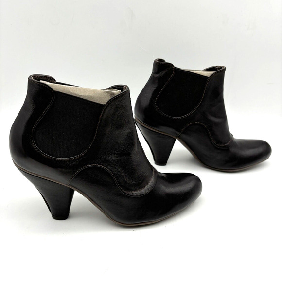 NEW Chocolate Negro Brown Genuine Leather Block Heel Chelsea Boot US8.5 EU39 - Picture 6 of 16